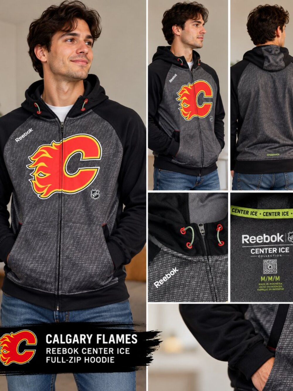 Reebok Calgary Flames NHL Center Ice Full-Zip Hoodie – Men’s M
